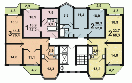 типовая планировка квартир в домах серии П-44Т