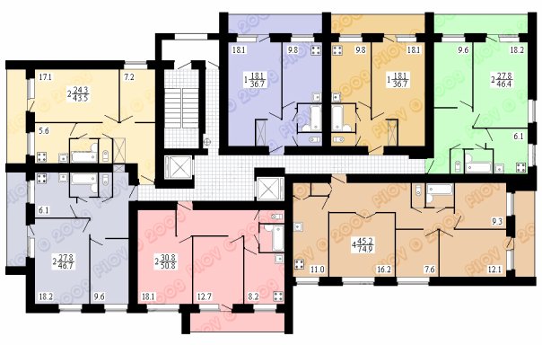 Пример планировки квартир в домах серии Э-93 (поэтажный план)